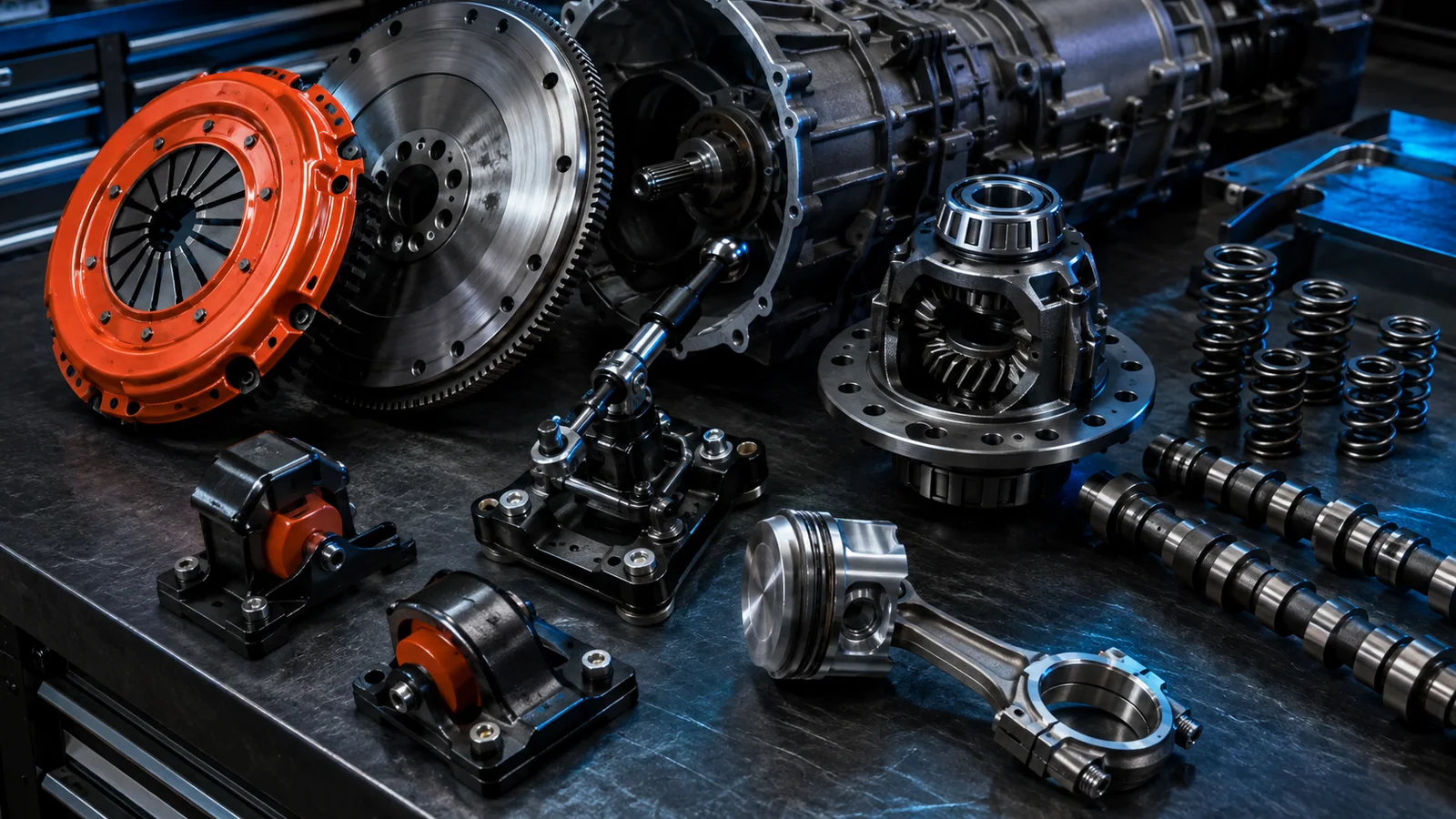 Illustration of clutch and driveline components